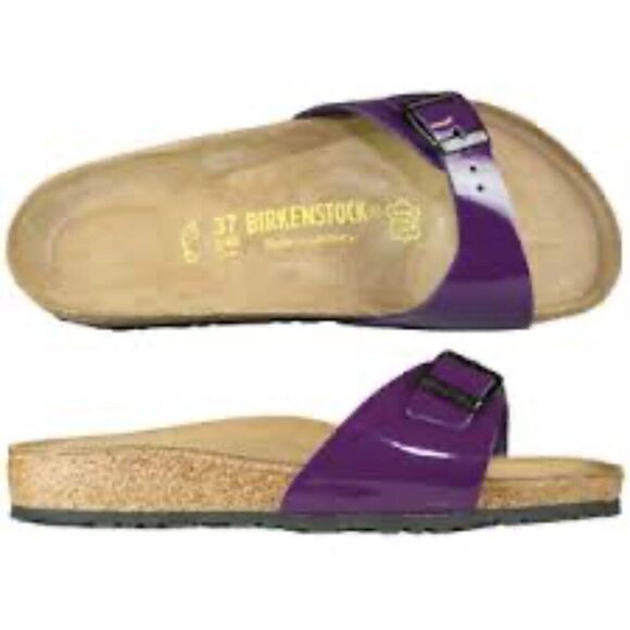 New Birkenstock Purple Shiny Madrid Patent leather 42/US 11 slide sandal shoe - Picture 1 of 7